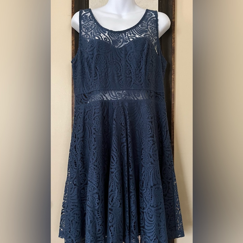 American rag blue lace fit and flare zipper dress